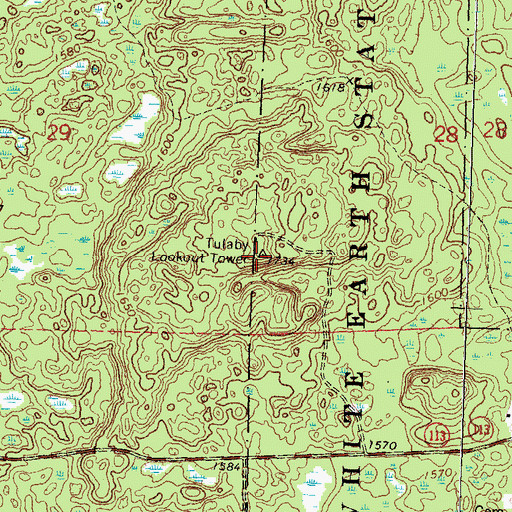 Topographic Map of Tulaby Lookout Tower, MN