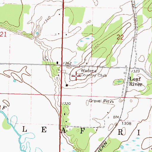 Topographic Map of Wadena Country Club, MN