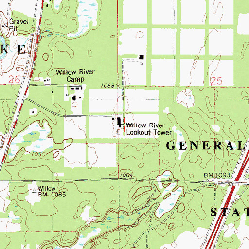 Topographic Map of Willow River Lookout Tower, MN