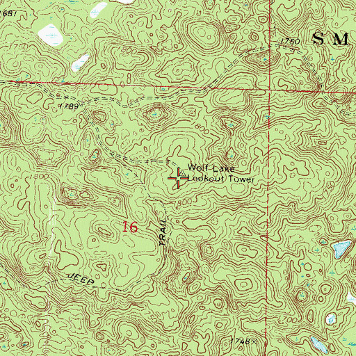 Topographic Map of Wolf Lake Lookout Tower, MN