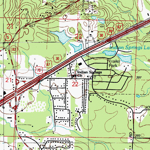 Topographic Map of Indian Springs Baptist Church, AR