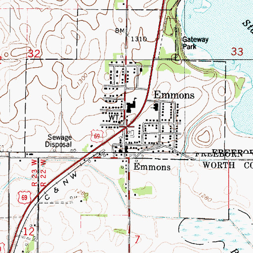 Topographic Map of Emmons, MN