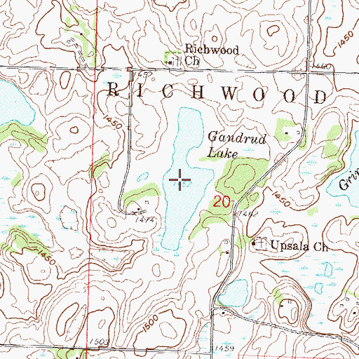Topographic Map of Gandrud Lake, MN