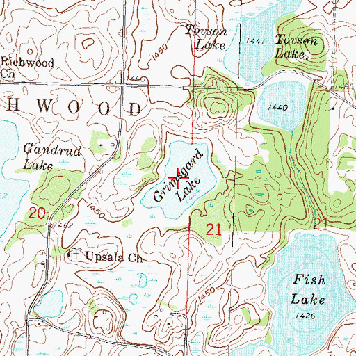 Topographic Map of Grimsgard Lake, MN