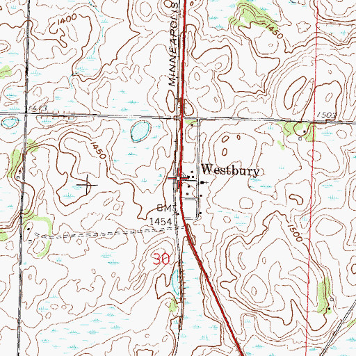 Topographic Map of Westbury, MN