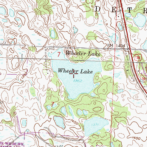 Topographic Map of Wheeler Lake, MN