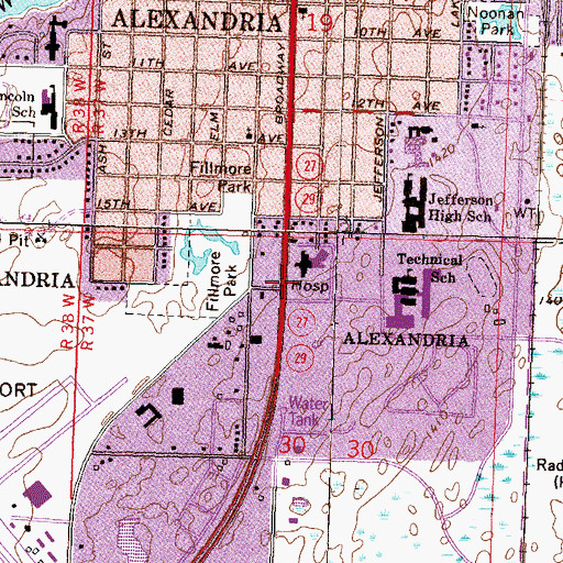 Topographic Map of Douglas County Hospital Heliport, MN