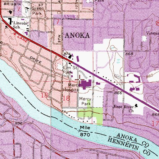 Topographic Map of Health One Mercy Hospital Heliport, MN