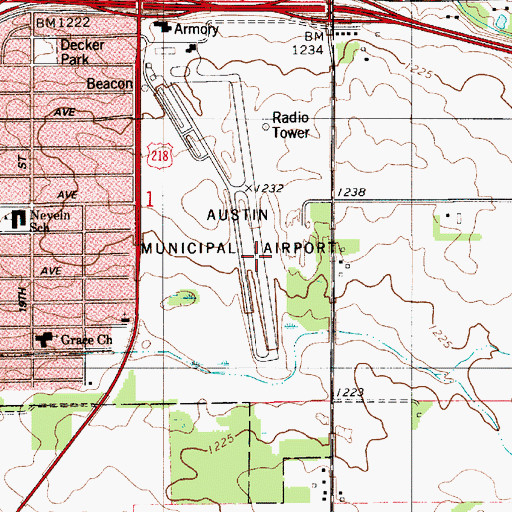Topographic Map of Austin Municipal Airport, MN