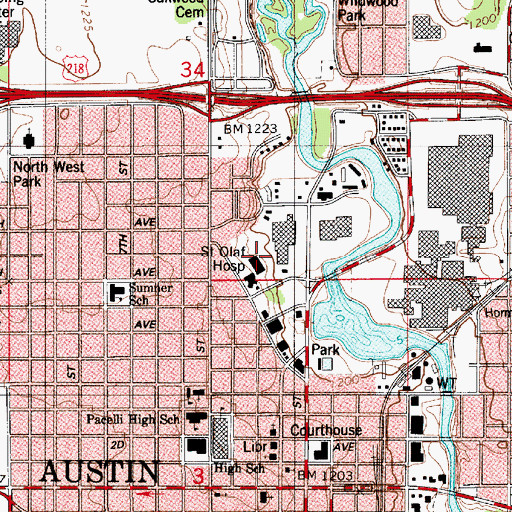 Topographic Map of Saint Olaf Hospital Heliport, MN