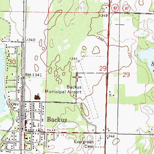 Topographic Map of Backus Municipal Airport, MN