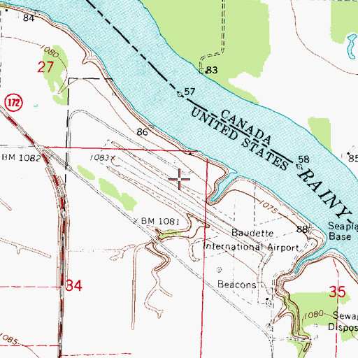 Topographic Map of Baudette International Airport, MN
