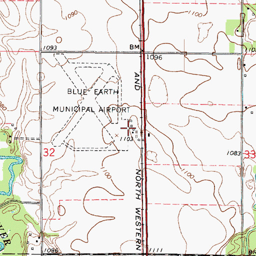 Topographic Map of Blue Earth Municipal Airport, MN
