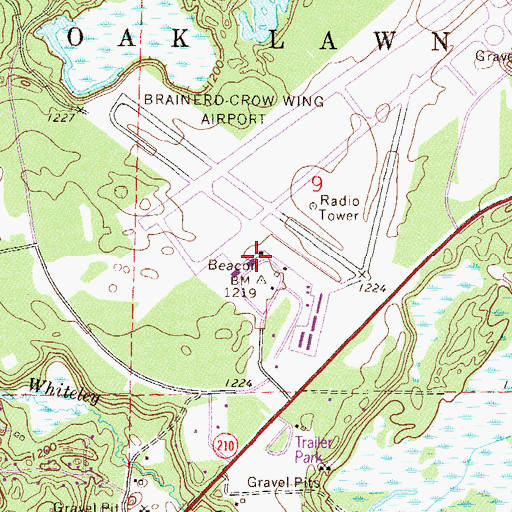 Topographic Map of Brainerd Lakes Regional Airport, MN