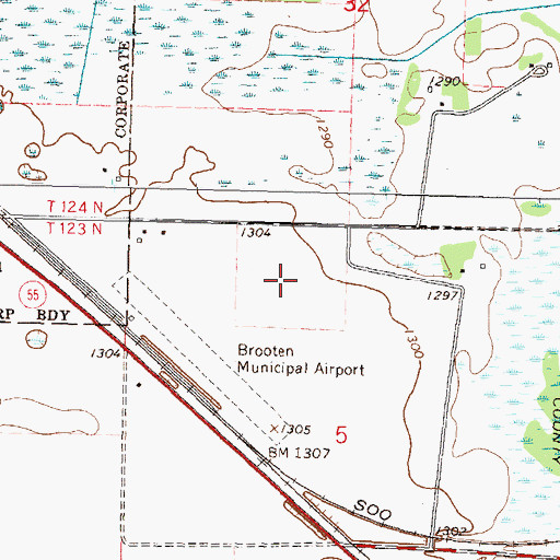 Topographic Map of Brooten Municipal Airport/John O Bohmer Field, MN