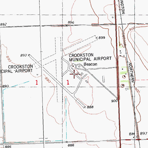 Topographic Map of Crookston Municipal Airport-Kirkwood Field, MN