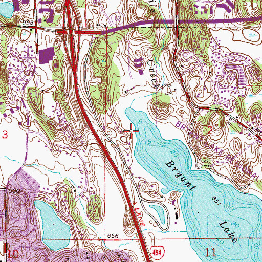 Topographic Map of Bryant Lake Seaplane Base, MN