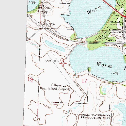 Topographic Map of Elbow Lake Municipal Airport - Pride of the Prairie, MN