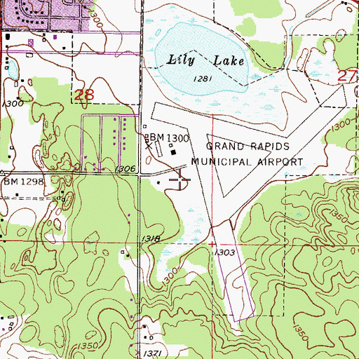 Topographic Map of Grand Rapids/Itasca County Airport-Gordon Newstrom Field, MN