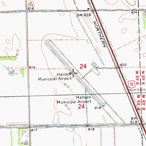 Topographic Map of Hallock Municipal Airport, MN