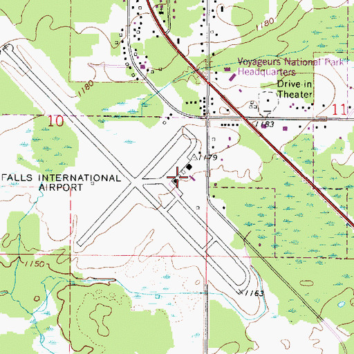 Topographic Map of Falls International Airport-Einarson Field, MN