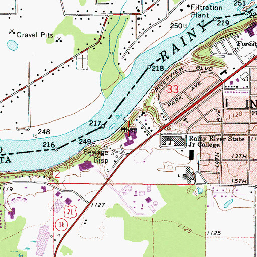 Topographic Map of International Falls Memorial Heliport, MN