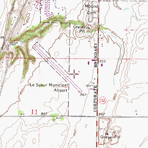 Topographic Map of Le Sueur Municipal Airport, MN