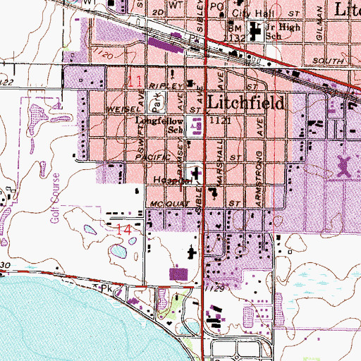 Topographic Map of Meeker County Memorial Hospital Heliport, MN