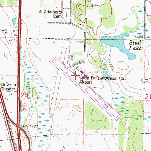 Topographic Map of Little Falls/Morrison County Airport-Lindbergh Field, MN