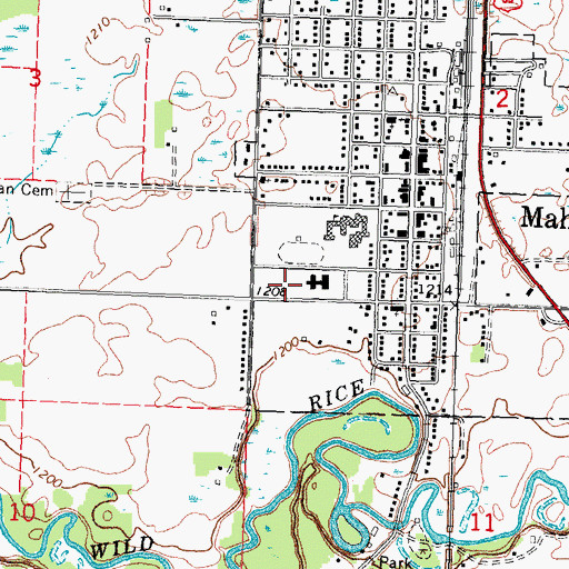 Topographic Map of Mahnomen County and Village Hospital Heliport, MN