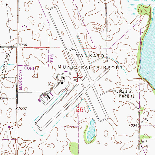 Topographic Map of Mankato Regional Airport, MN