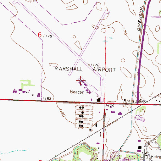 Topographic Map of Southwest Minnesota Regional Airport - Marshall/Ryan Field, MN