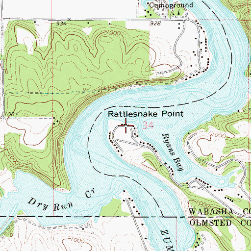 Topographic Map of Lake Zumbro Seaplane Base, MN