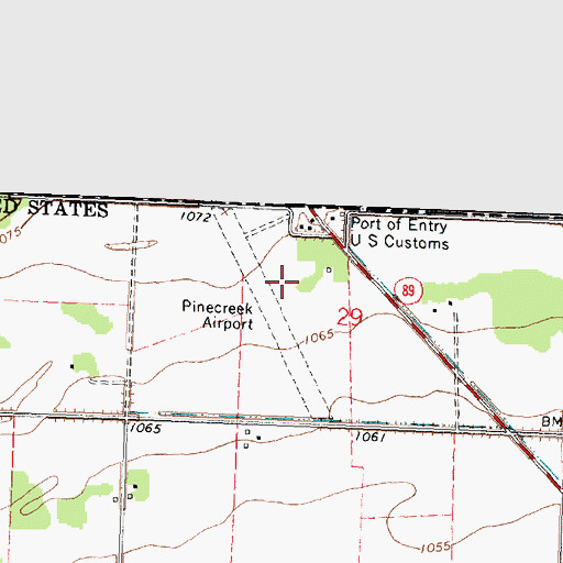Topographic Map of Piney Pinecreek Border Airport, MN