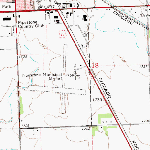 Topographic Map of Pipestone Municipal Airport, MN