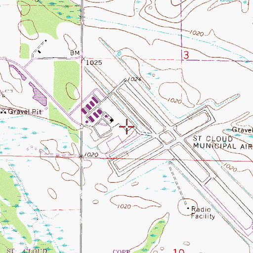 Topographic Map of St Cloud Regional Airport, MN