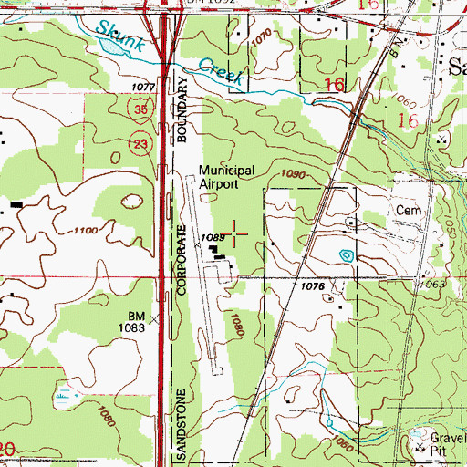 Topographic Map of Sandstone Municipal Airport (historical), MN
