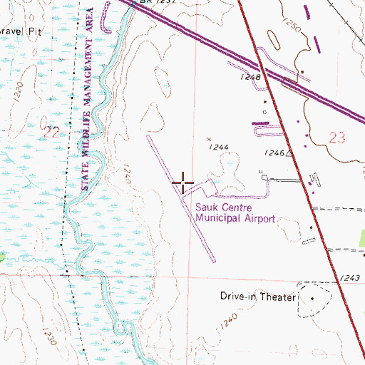 Topographic Map of Sauk Centre Municipal Airport, MN