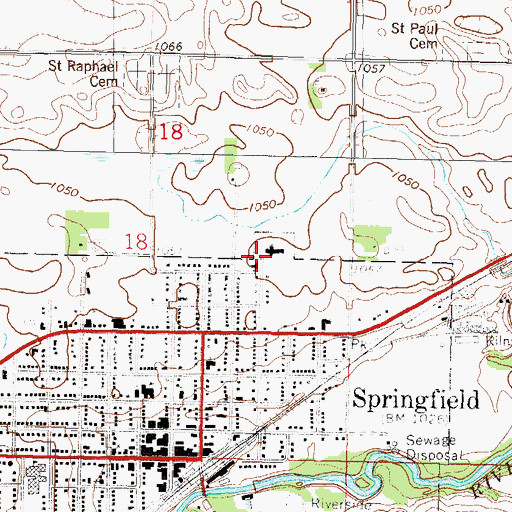 Topographic Map of Springfield Hospital Heliport, MN