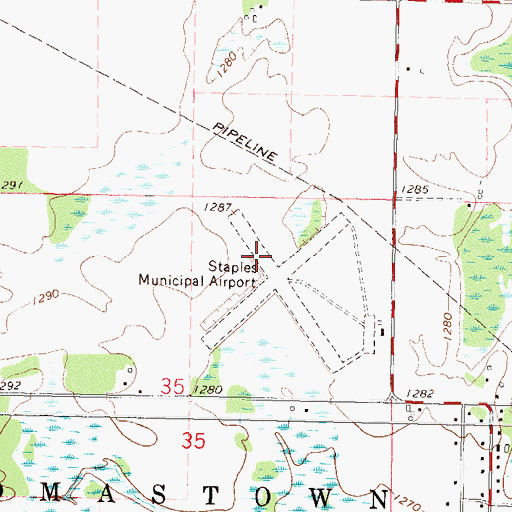 Topographic Map of Staples Municipal Airport, MN