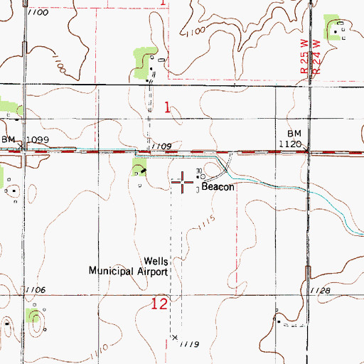 Topographic Map of Wells Municipal Airport, MN