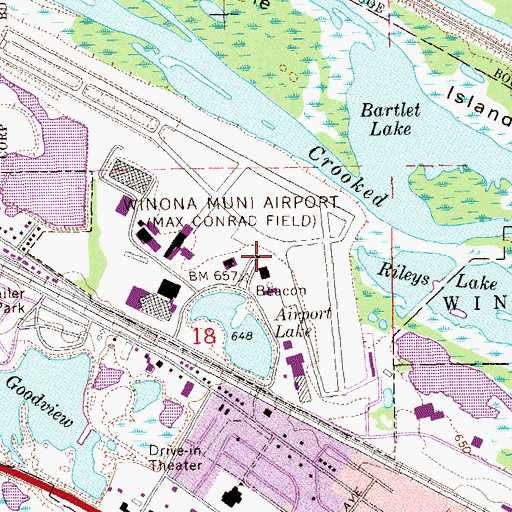 Topographic Map of Winona Municipal Airport-Max Conrad Field, MN