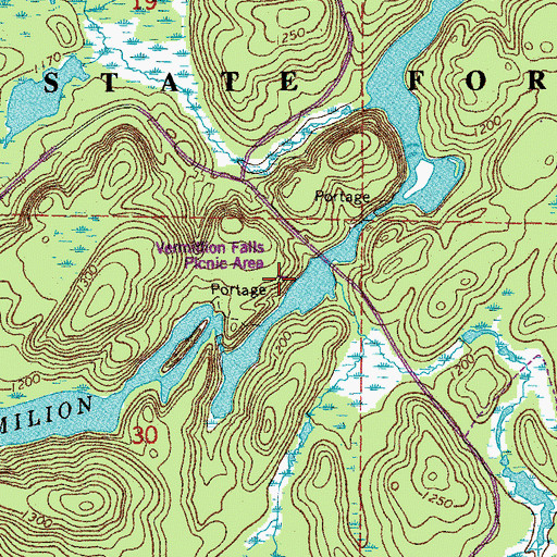 Topographic Map of Vermillion Falls Picnic Area, MN