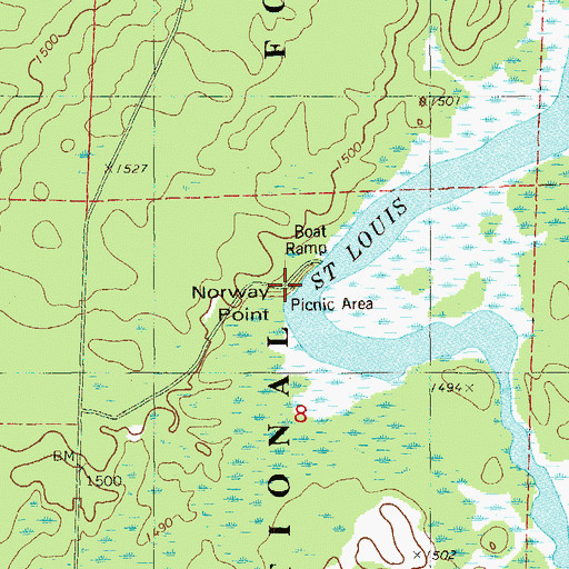 Topographic Map of Norway Point Recreation Site, MN