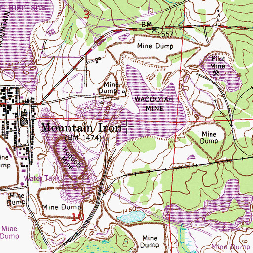 Topographic Map of Wacootah Mine, MN