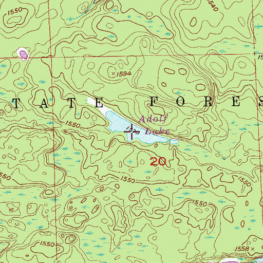 Topographic Map of Adolf Lake, MN
