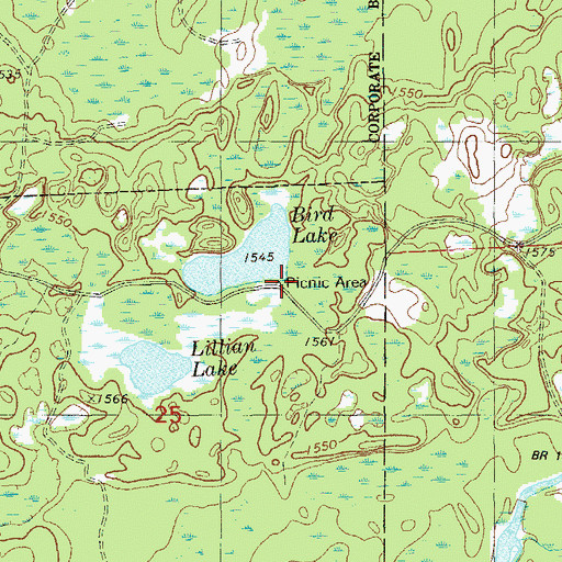 Topographic Map of Bird Lake Recreation Area, MN