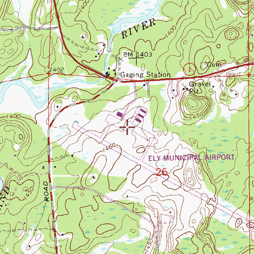Topographic Map of Ely Municipal Airport, MN