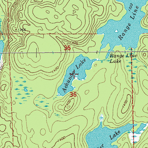 Topographic Map of Achundo Lake, MN