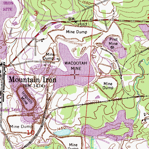 Topographic Map of Acootah Mine, MN